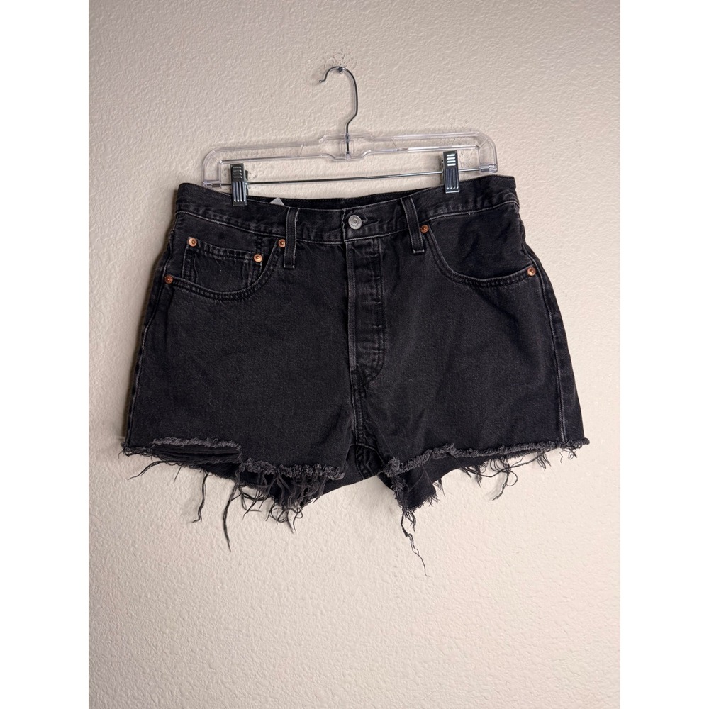 Levis 501 Original Cutoff Denim Shorts Womens 31 Black Distressed Raw Hem Jean